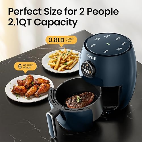Miniatura 4 de Pequeña freidora de aire compacta, 2.1 cuartos de galón, mini freidora de aire pequeña 4 en 1, hornear, asar, recalentar, 98% menos aceite, control