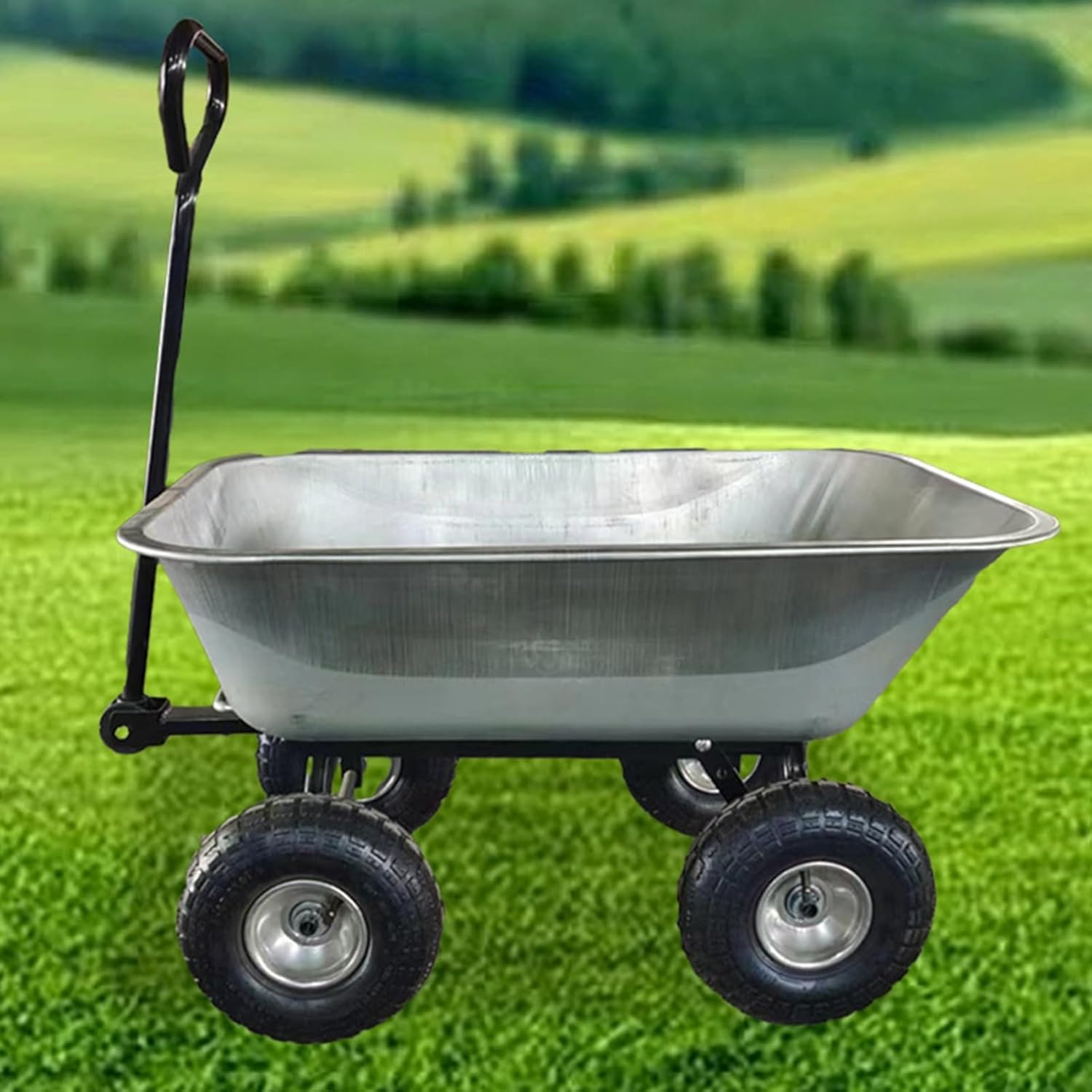 Wheelbarrow, Metal Garden Cart, Easy Loading and Dumping Utility Wagon, 770 LBS Yard Dump Cart, for Lawn/Yard/Farm/Planting