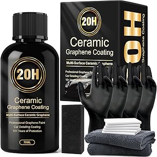 Ceramic Coating for Cars, 20H High-Grade Graphene Coating for Automobiles, Complete Detailing Kit, 10+ Years of Lasting Defense, Intense Glossy Look, Use After Washing & Polishing, 70ml