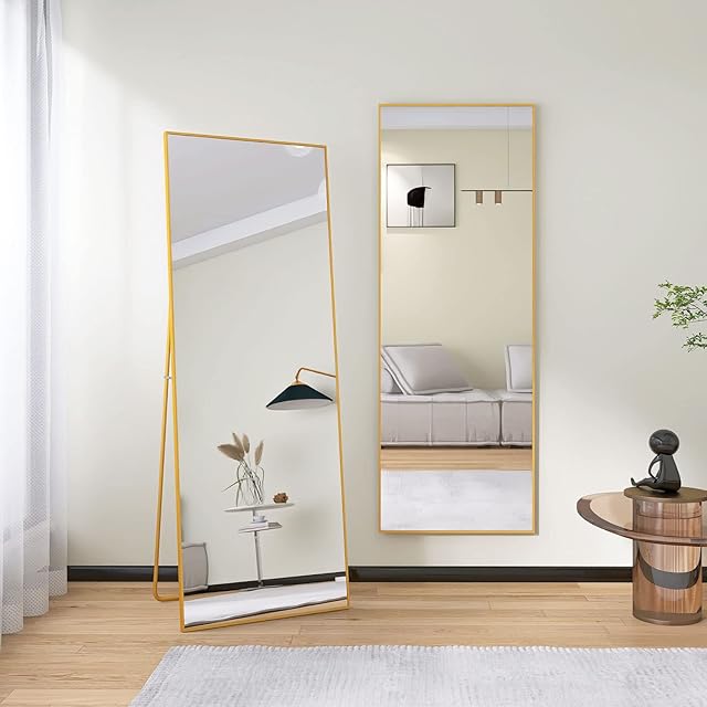 FANYUSHOW Full Length Mirror, Wall-Mounted Full Body Mirror with Aluminum Alloy Thin Frame, Decorative Mirror for Bedroom Living Room Bathroom,150cmx40cm, Gold