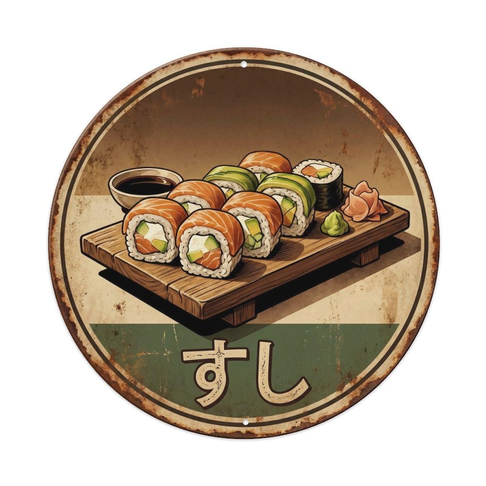 Cxhjca 8X8inch(20X20cm) Japanese Sushi Bar Retro Americana Restaurant Nigiri Metal Tin Sign