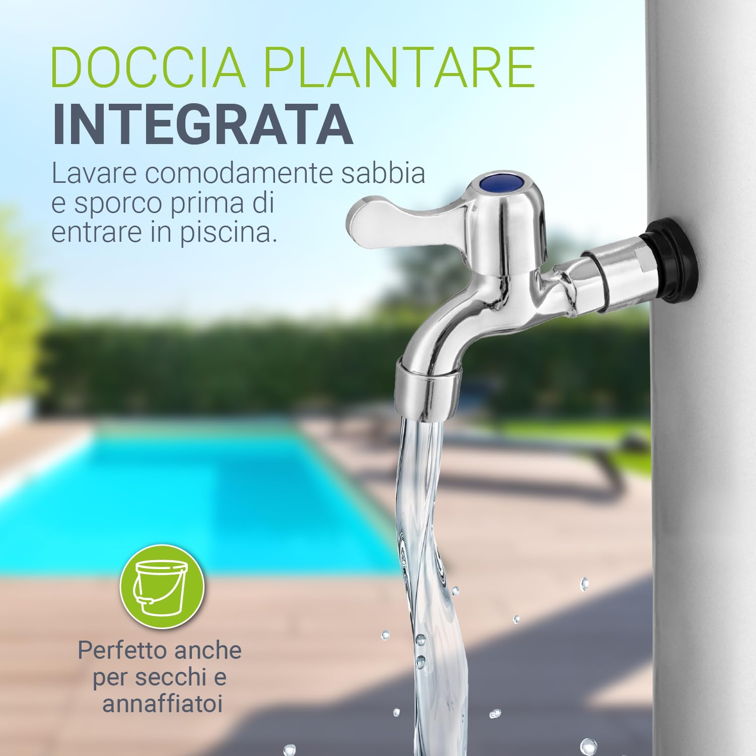 Juskys Doccia Solare Victoria 20/35 / 40 Litri - Fino a 60°C – con doccetta Girevole, Doccia per i Piedi e Collegamento per Tubo da Giardino Doccia da Giardino Doccia Esterna