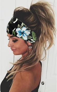 Boho Headbands For Women Fashion Stretch Wide Hair Bands Knoted Turban Head Bands Yoga Running Sweatband Elastic Headband Stylish Wrap Headbands Hair Accessories for Teen Girls 4 Pack