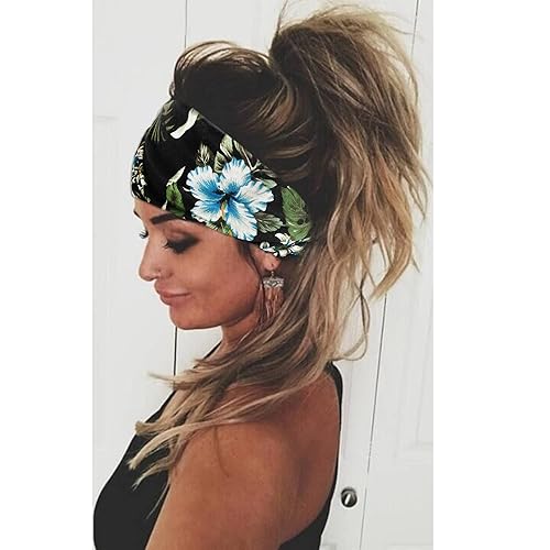 Miniatura 10 de Diademas bohemias para mujer, bandas anchas elásticas para el cabello, teñido anudado, turbante, bandas para la cabeza, para yoga, correr, banda