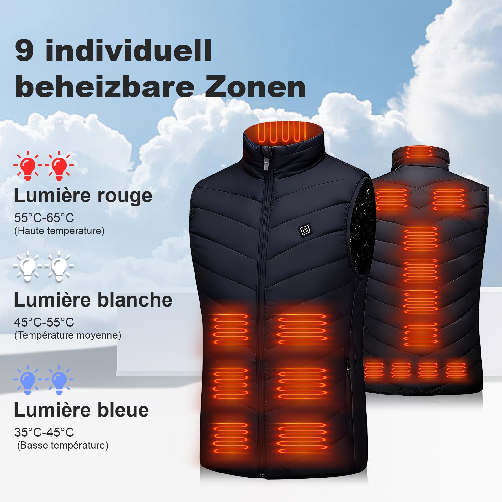 Gilet chauffant, veste chauffante avec batterie externe, gilet chauffant intelligent à double contrôle, gilet chauffant d'extérieur et d'hiver