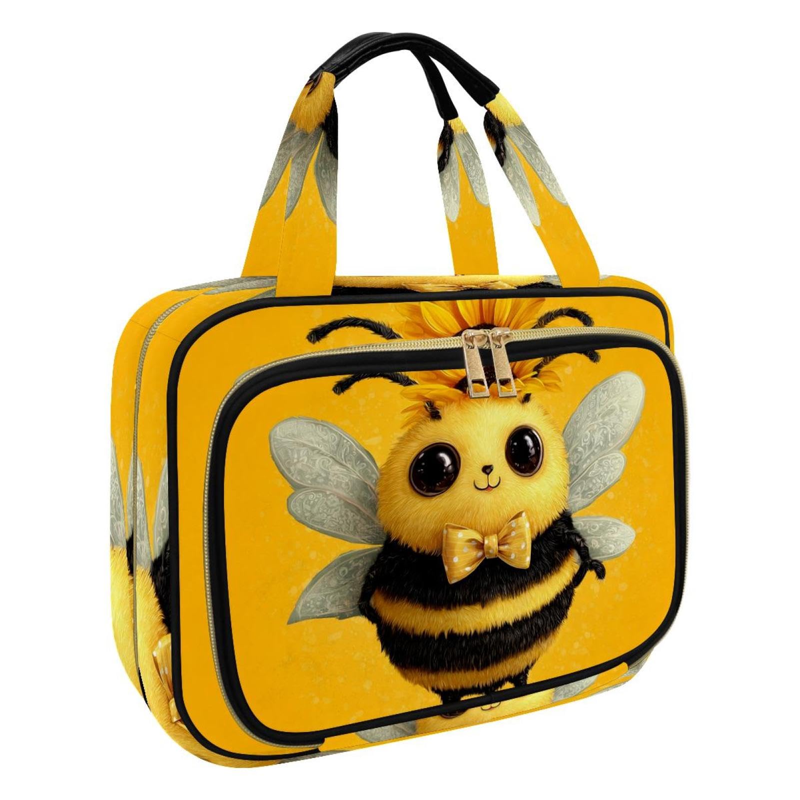 Kulturbeutel zum Aufhängen für Damen, Bienengelb, Reise-Make-up-Tasche, Organizer, Kosmetiktasche, Make-up, Kulturbeutel für Reiseutensilien, Zubehör, Mehrfarbig 10, M, Kulturbeutel