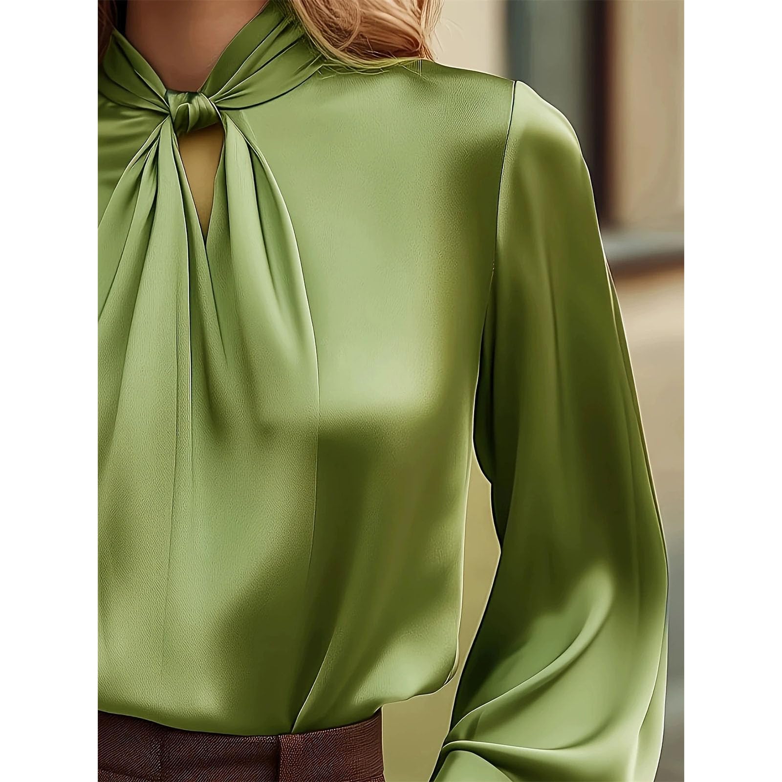 Camisa de manga larga plisada hueca para mujer, diseño elegante, versátil y elegante, para uso diario y de oficina