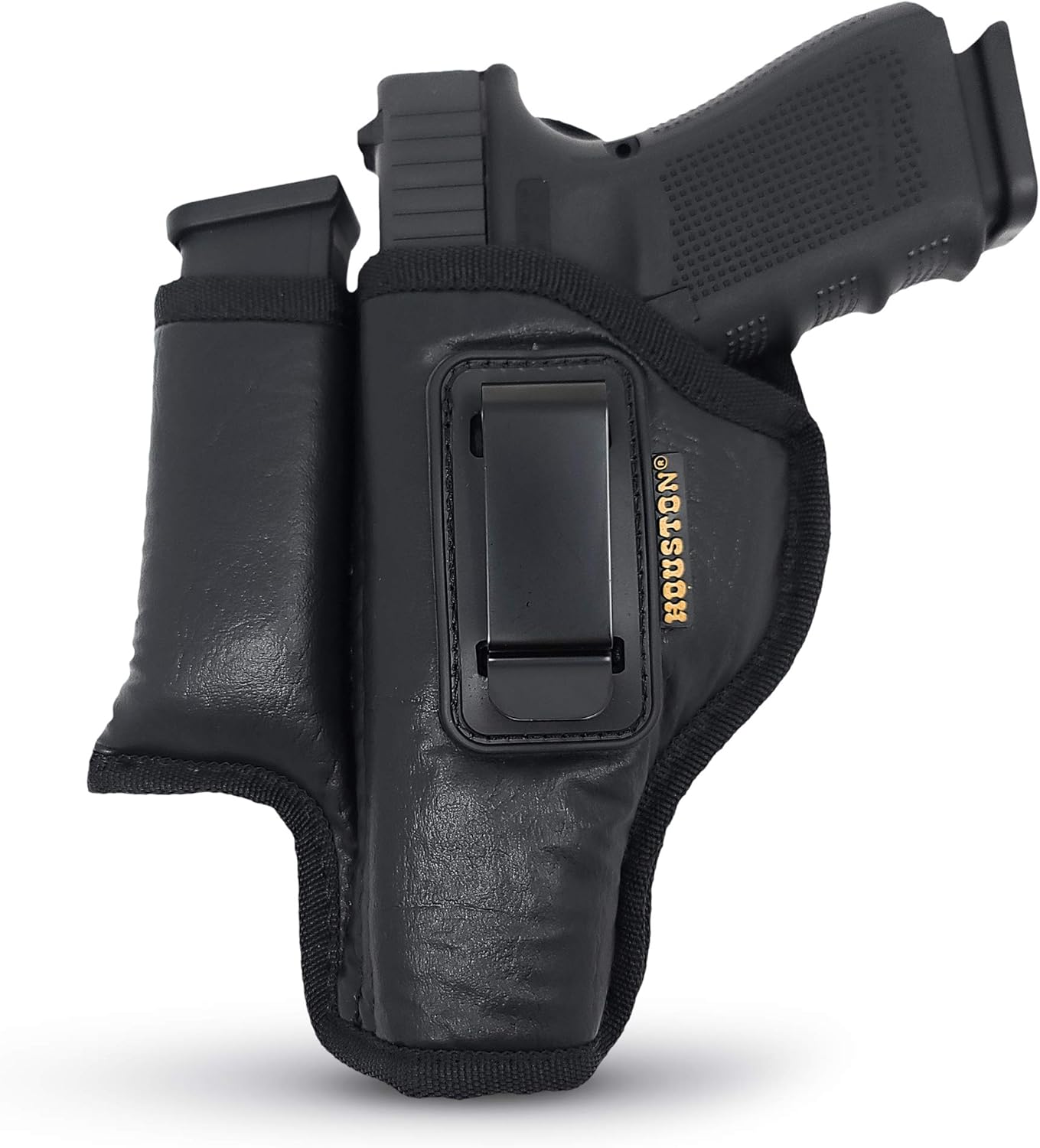 Houston Gun Holsters IWB Eco Leather Inside Waistband Carry Metal Clip Fits Glk 17 20 21 22 31 Beretta 92FS Canik TP9 FNX 45 Ruger 45 Full Size Double Stack 4-4.5in Barrel Concealed Carry
