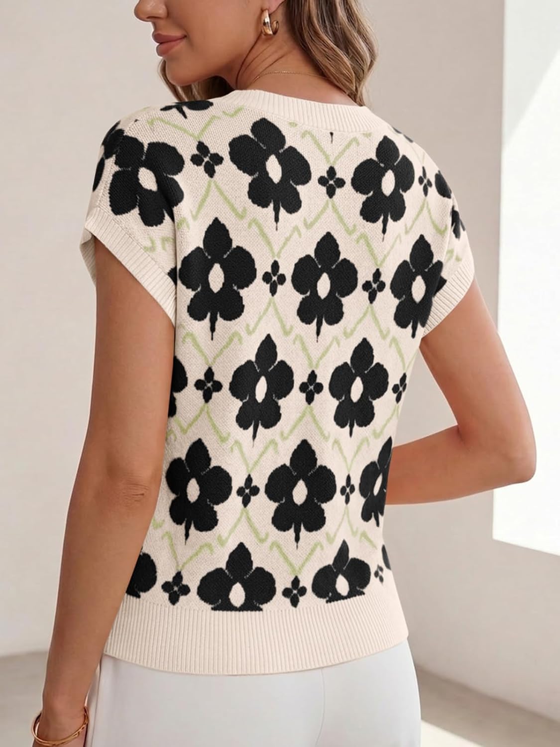 Cicy Bell Women’s Sweater Vest Summer Floral Cap Sleeve Sweaters Crew Neck Dressy Casual Knit Trendy 2026 Tops