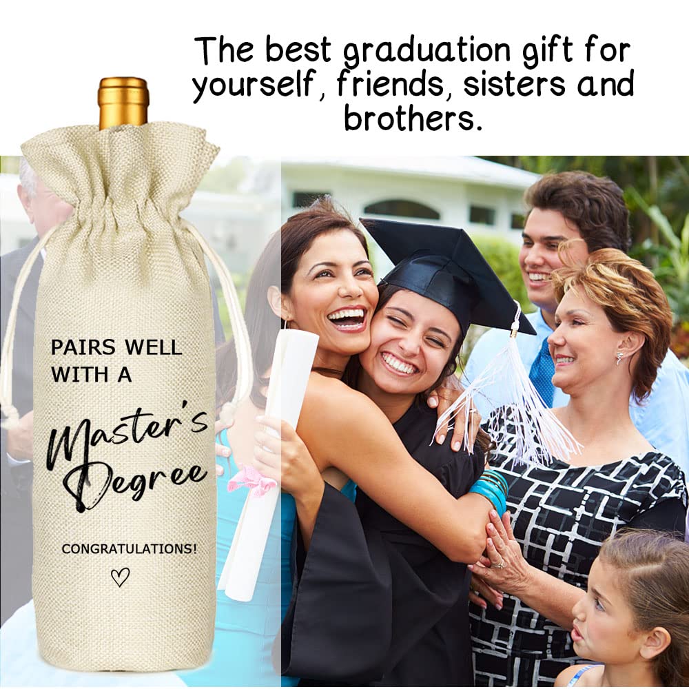 Master's Degree Gift Wine Bag, Graduation Wine Gift Bags, Funny Graduation Gift, Party Supplies, Class of 2025, Party Favors, Drawstring Wine Bag - Pairs Well With a Master's Degree