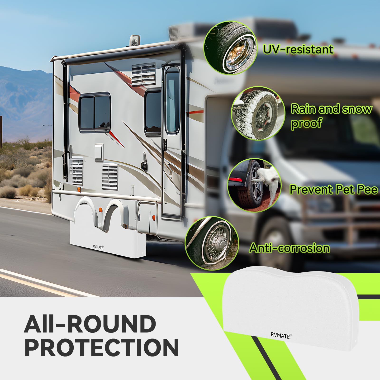 RVMATE Copricerchi per camper, doppio asse (1 pezzo), per pneumatici di diametro da 68,6 a 76,2 cm, impermeabili, anti-UV, bianchi, accessori per camper, camion, rimorchi