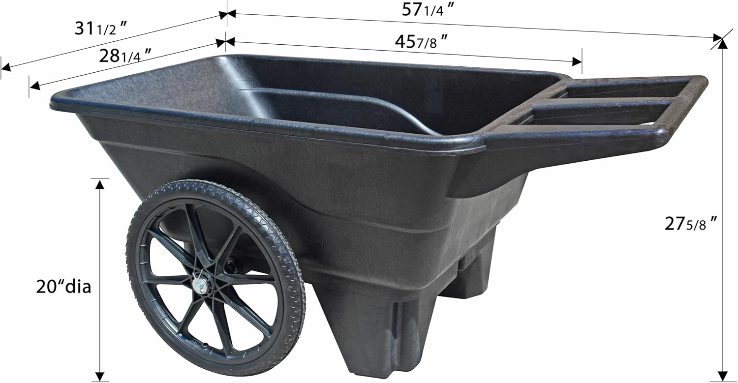 Heavy-Duty Wheelbarrow 7 1/2 Cu Ft,330 Lbs Load Capacity, Structural Foam HDPE,All-Weather, Dump Wagon,Yardwork/Landscaping/DIY Projects, Durable/Weather Resistant, Black