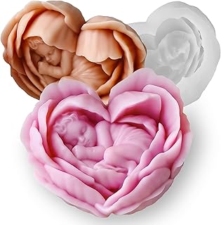 Baby Shower Silicone Soap Molds, Baby in Rose Shape Candle Molds for Candle Making, Cute 3D Fondant Chocolate Cake Decor Molds, DIY Heart Floral Resin Wax Plaster Polymer Clay Art Craft