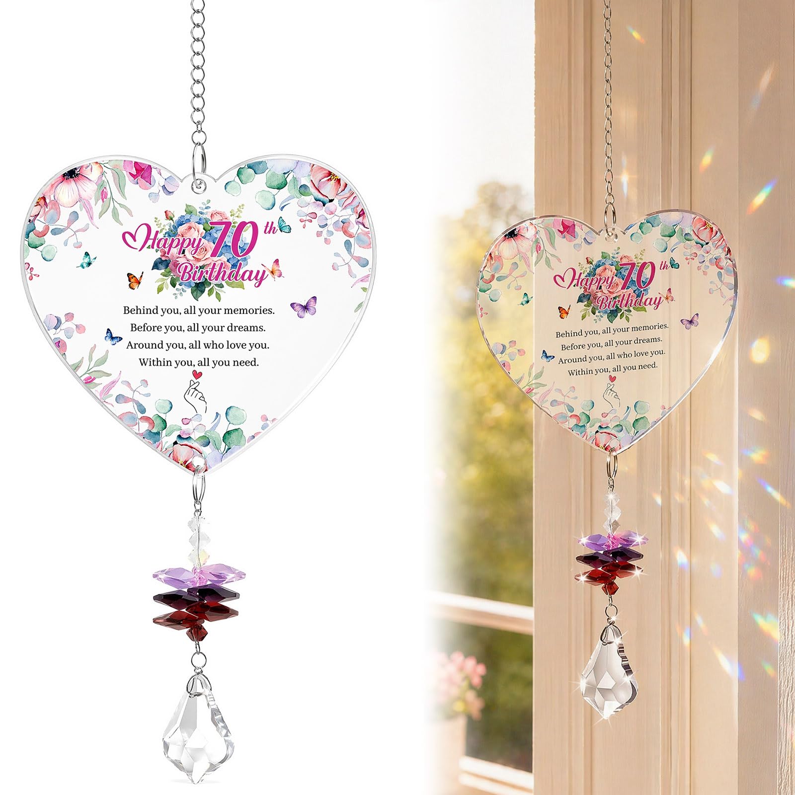 70th Birthday Crystal Suncatcher Gift for 70 Year Old Woman Mum Grandma