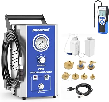 MR CARTOOL F118 Electric Brake Bleeder Kit, 110V Automotive Brake Fluid Oil Exchanger Machine with 7 Master Cylinder Adapters for Honda Toyota