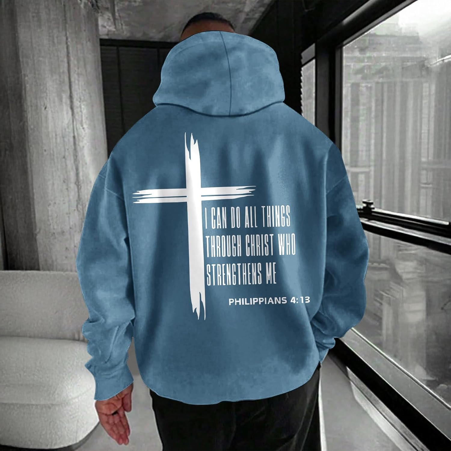 Tuislay Mens I Can Do All Things Through Christ Hoodies Christian Jesus Hoodie Religious Cross Sweatshirt Faith Pullover Tops