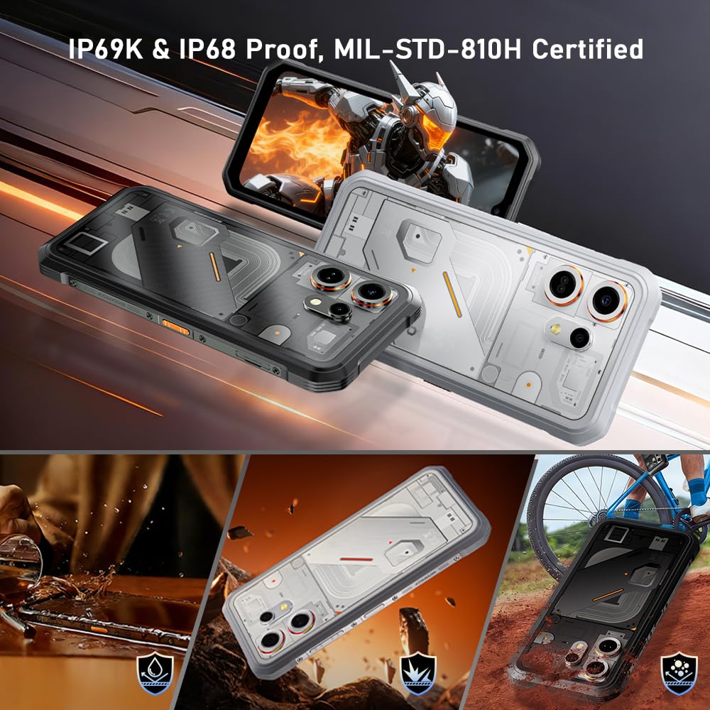OSCALMarine 3 Movil Irrompible 2026, 24GB+256GB/2TB Teléfono Móvil Resistente IP68, 5000mAh, Android 15, 6.56" HD+ 90Hz, 16MP+13MP Cámara AI Smartphone Todoterreno, 4G/NFC/GPS/OTG/Gemini AI, Blanco