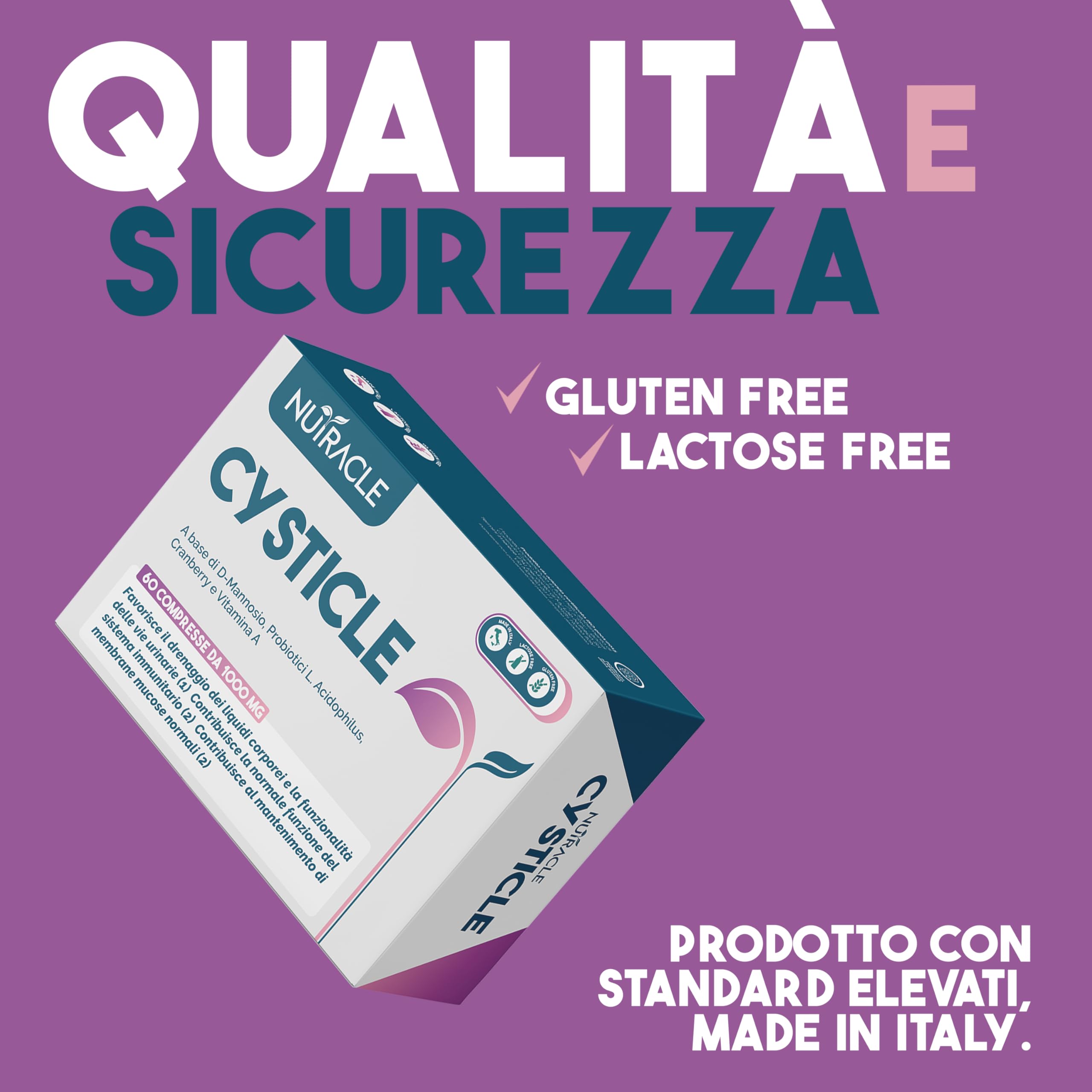 CYSTICLE | D-Mannosio Puro 1200mg | Integratore Cistite, con Mirtillo Rosso, Probiotici e Vitamina A | Per Candida e Infezioni Vie Urinarie | Vegan, Senza Glutine (60 compresse (Confezione da 1))