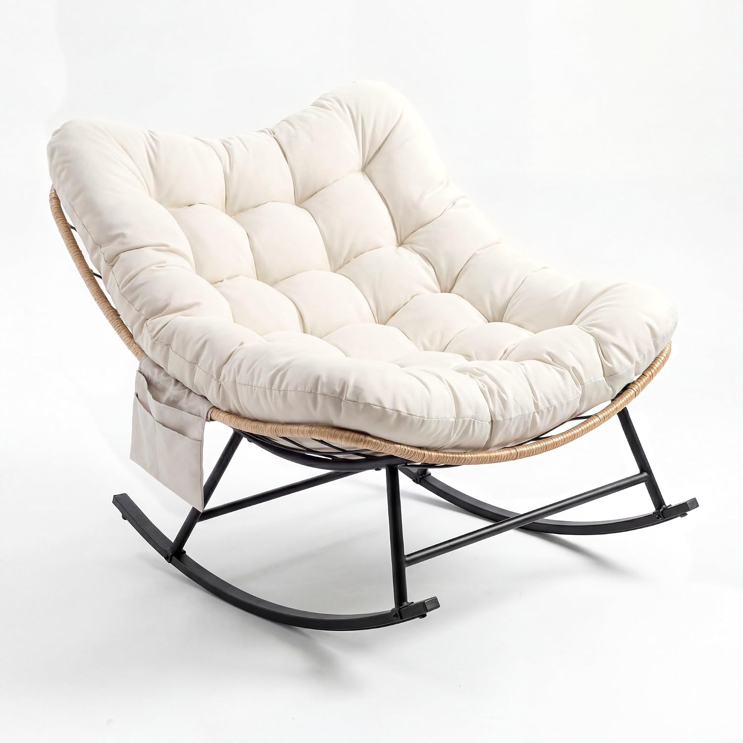 Outdoor Rocking Chair with Thick Cushion – Indoor/Outdoor Lounge Chair, Water-Resistant Fabric, Heavy-Duty Metal Frame, Supports Up to 450 Lbs, for Patio, Garden, Living Room Beige