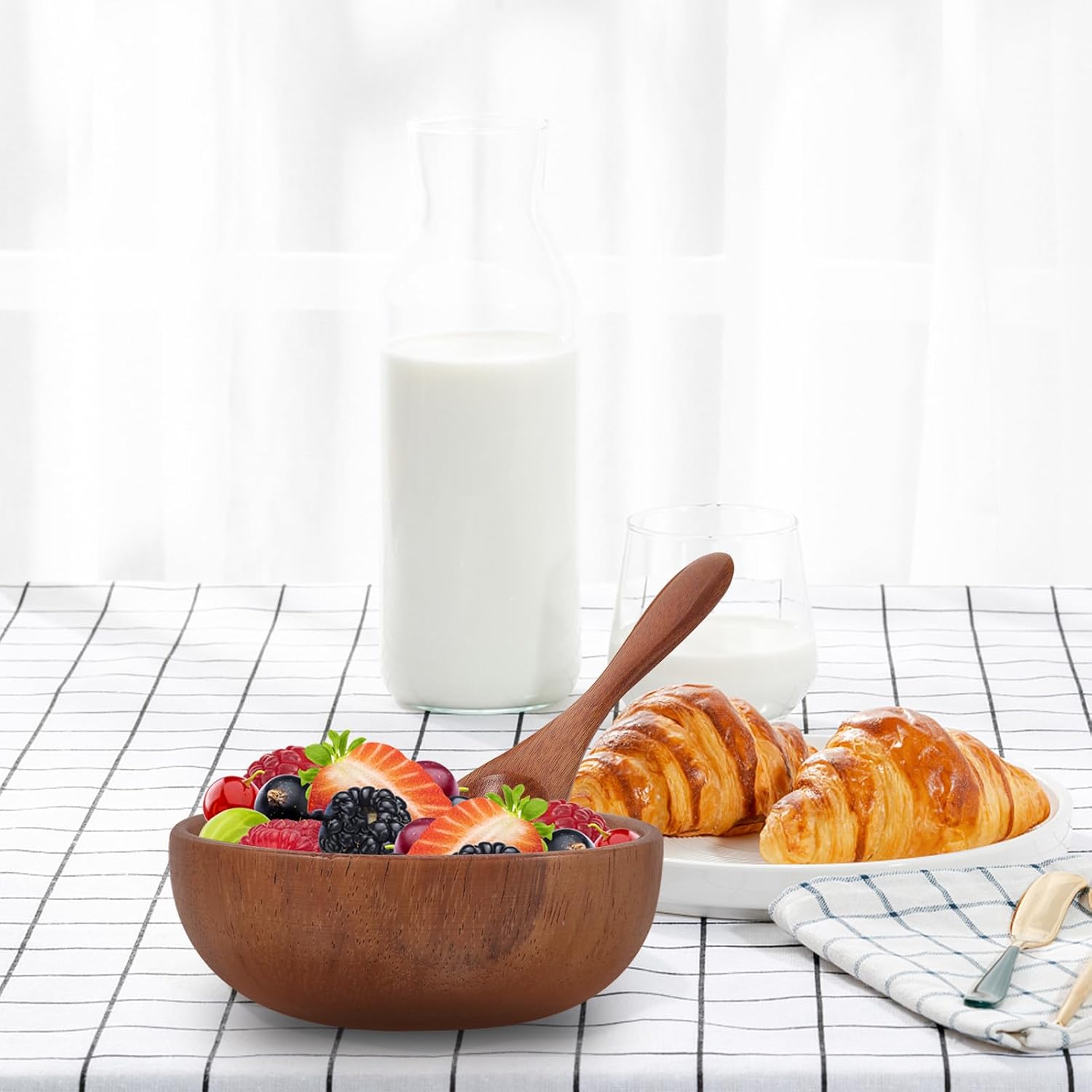 SOLUSTRE Wooden Salad Serving Bowl Set with Spoon and Fork for Homes