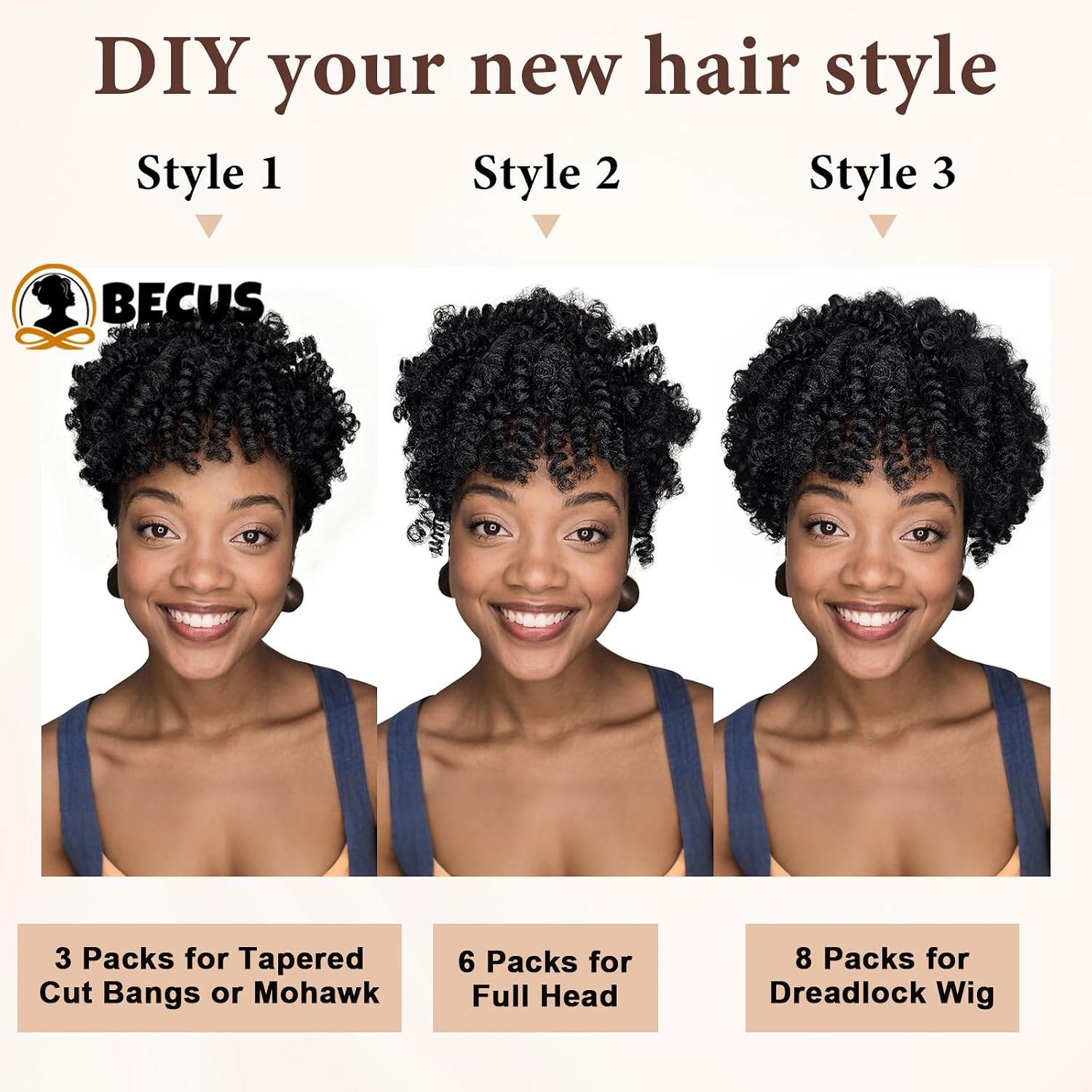 BECUS Jamaican Curly Crochet Hair for Black Women 6 Packs 20 Inch Crochet Braids Black Hair Extension Jumpy Wand Extensions(6*Packs 20'' #1B 16MM)