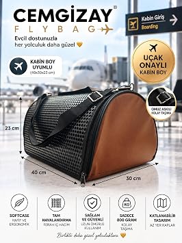 cemgizay Kedi Ve K pek Ta ma  antas  10 Kg Nefes 40x30x23 Kabin Boy kahverengi omuz ask l