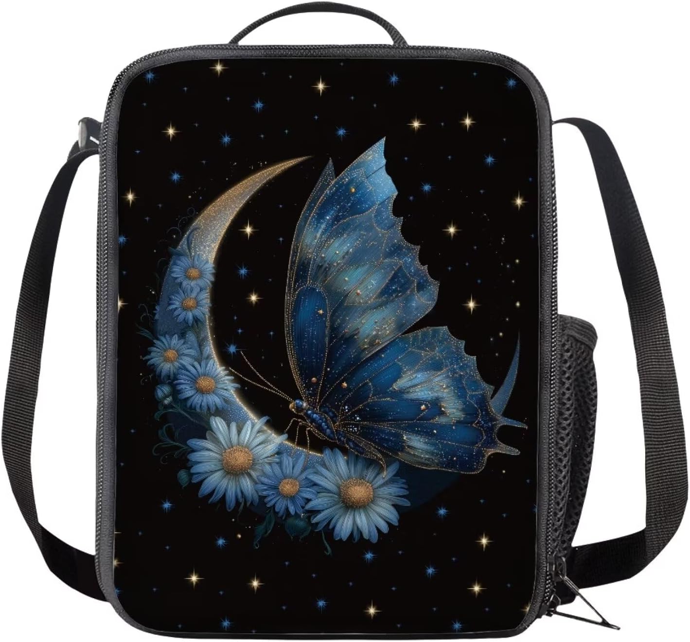 Butterfly Moon Print 3PCS Girls Backpack for School, Kids Backpack with Lunch Box Pencil Case Set for Teen Elementary Primary Middle High College School Bookbag