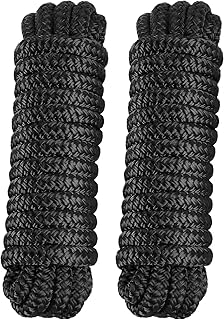 2 Pack 3/8" x 20' Dock Lines - Marine Grade Nylon Boat Rope with 12" Loop for Docking and Mooring - Double Braided Boat Lines, High Strength, Easy Handling, Fray Resistant - Black