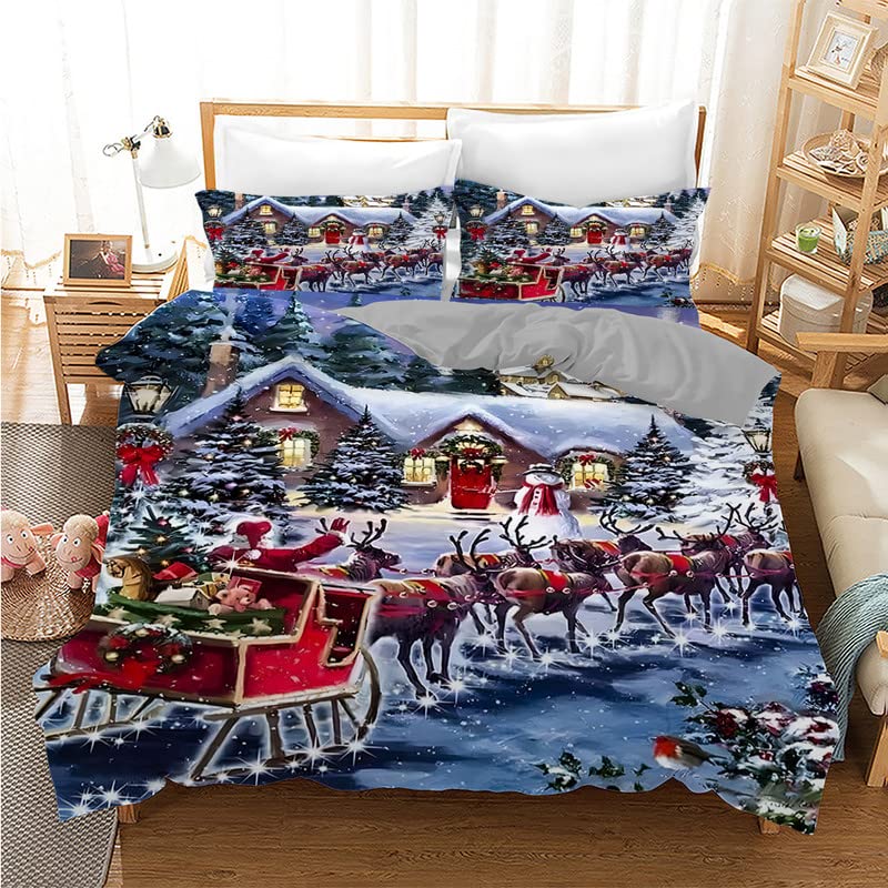 Housse de couette 240x260 en microfibres 110g avec deux taies cerf de Noël