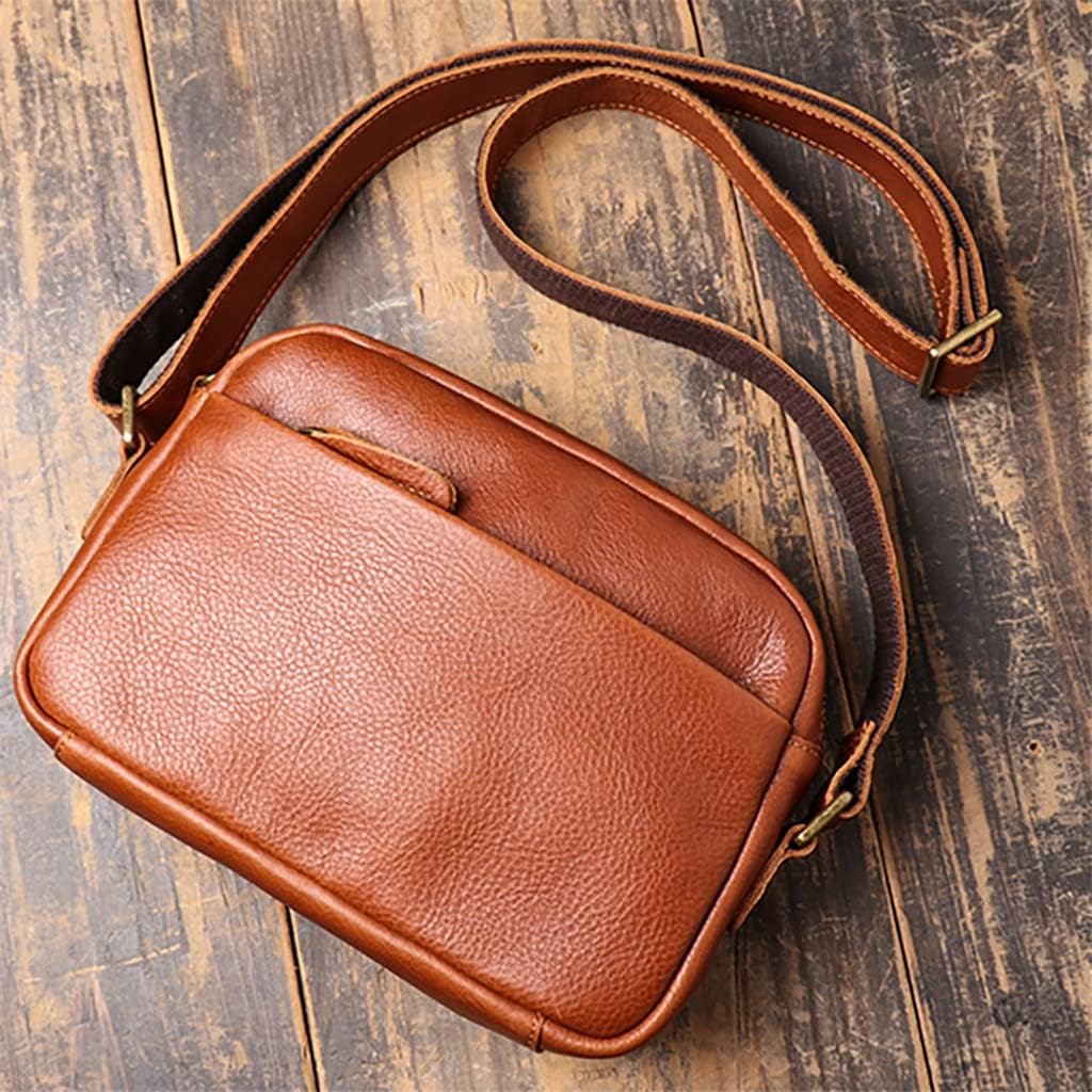 Men's First Layer Leather Crossbody Bag Leather Shoulder Bag Vintage Small Satchel 7.9"