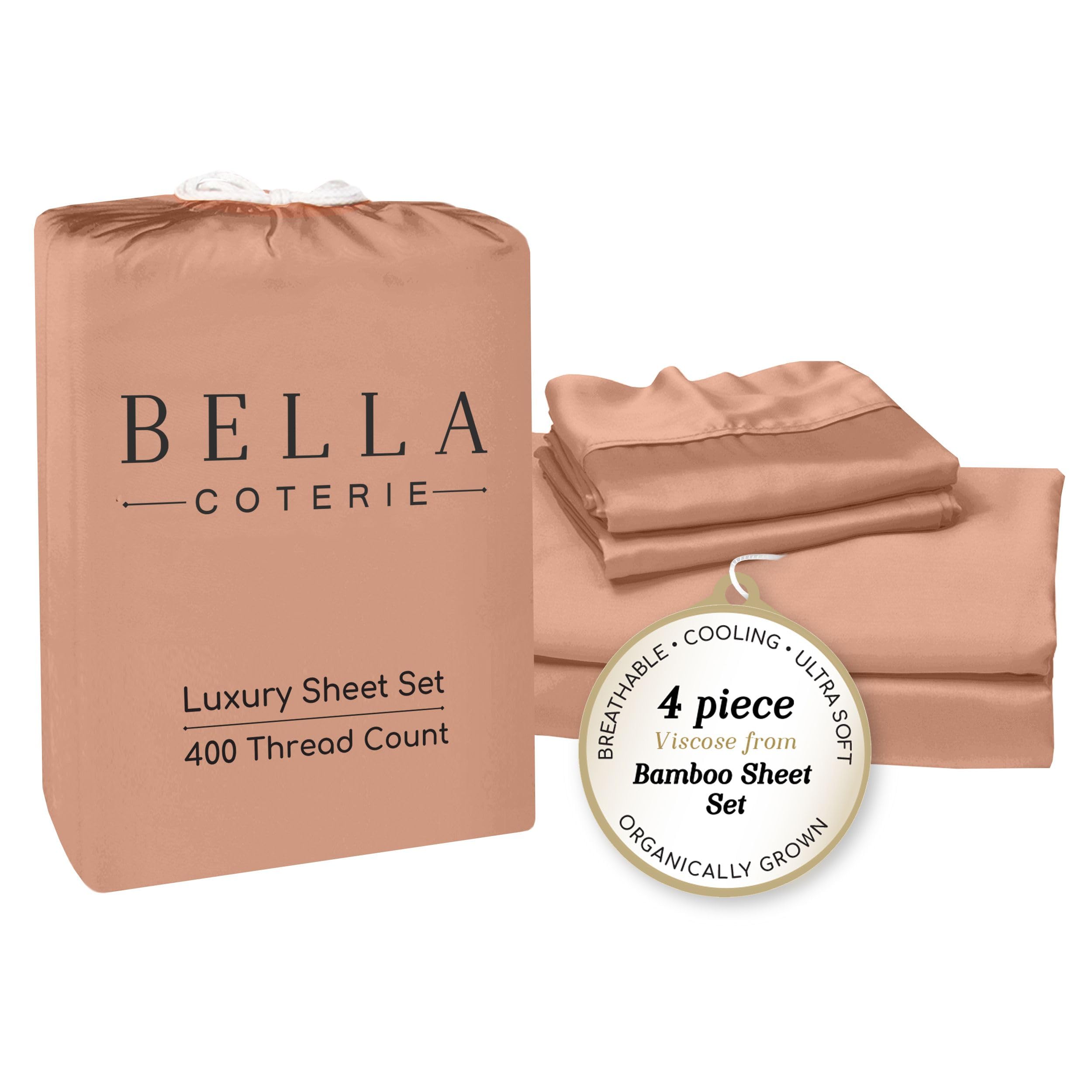 Bella Coterie Luxury Bamboo Viscose Cal King Size Sheet Set | 100% Organically Grown | Ultra Soft | Cooling for Hot Sleepers | 18" Deep Pocket [Terracotta]