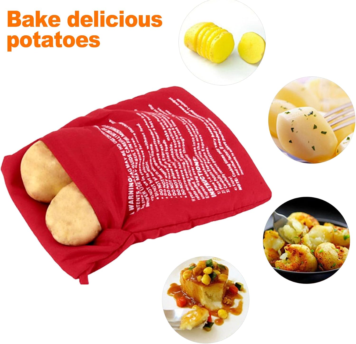 CoguZed 2 Pack Premium Microwave Potato Bags, Reusable Baked Potato Microwave Bag for Perfectly Cooked Potatoes, Red