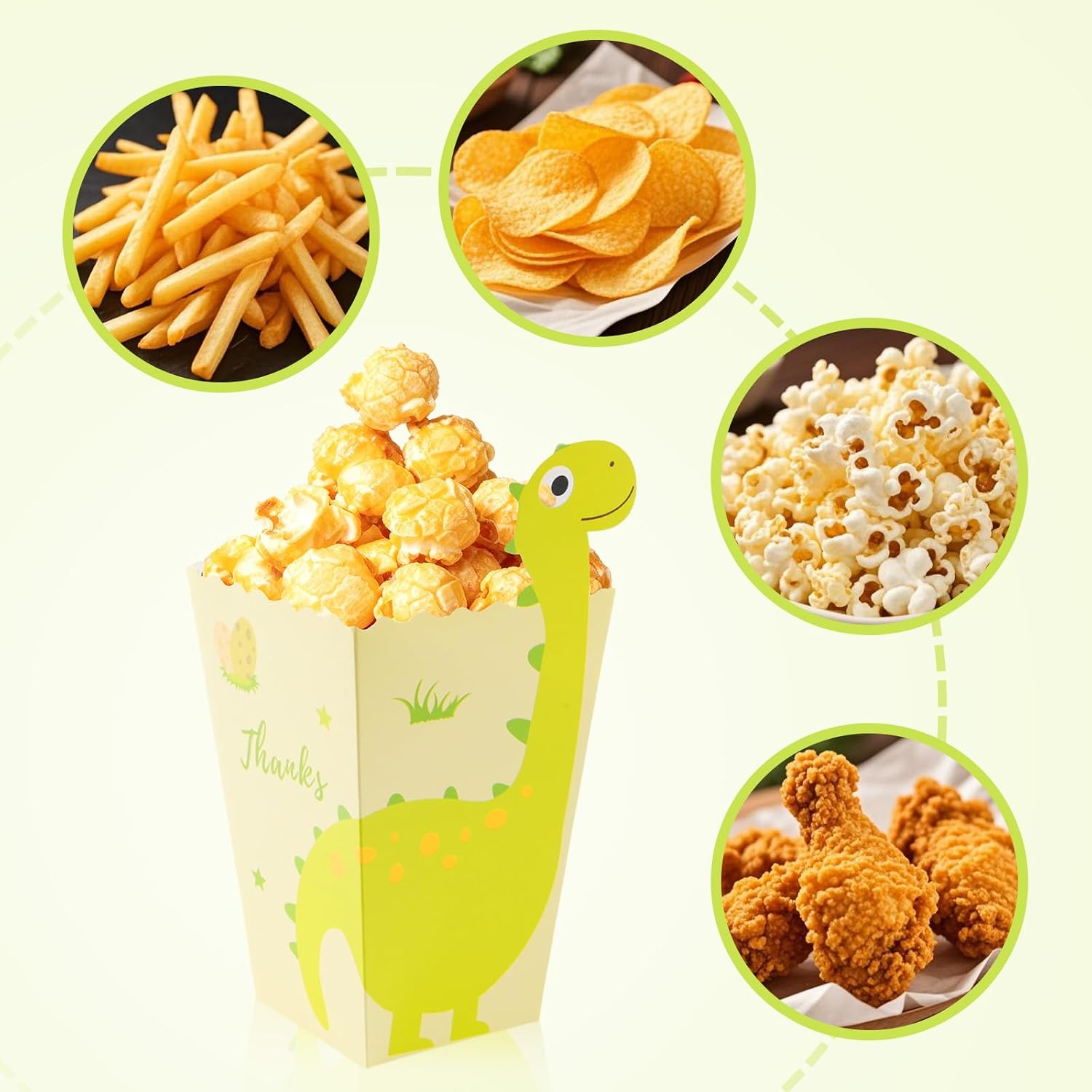 FCKLVMC 36 Pcs Cute Dinosaur Popcorn Boxes, Dinosaurio Party Paper Popcorn Box for Baby Shower Candy Snacks Birthday Party Supplies