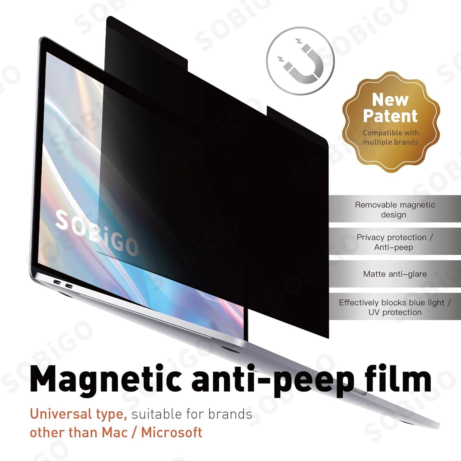 SOBiGO! Magnetic Anti-Blue Light Privacy Screen Protector for Laptop – Anti-Glare, Anti-Scratch, Privacy Filter – Nano Washable Adhesive Strip Design, Easy Installation for 14 Inch Laptop Privacy Screen-Filter for 16:9 Widescreen Display.