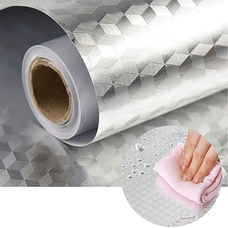 HEATHER Waterproof Aluminum Paper(Sticker) Heat Resistant Washable Peel and Stick Self-Adhesive Oil Proof &Waterproof Kitchen Backsplash Wallpaper for Walls Cabinets Drawers and Shelves (2 Meter)