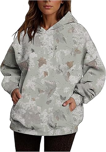 Womens Hooded Sweatshirt Funny Maple Leaf Printing Camo Fashion Pullover Tops Baggy Teen Girls Hoodies with Pockets