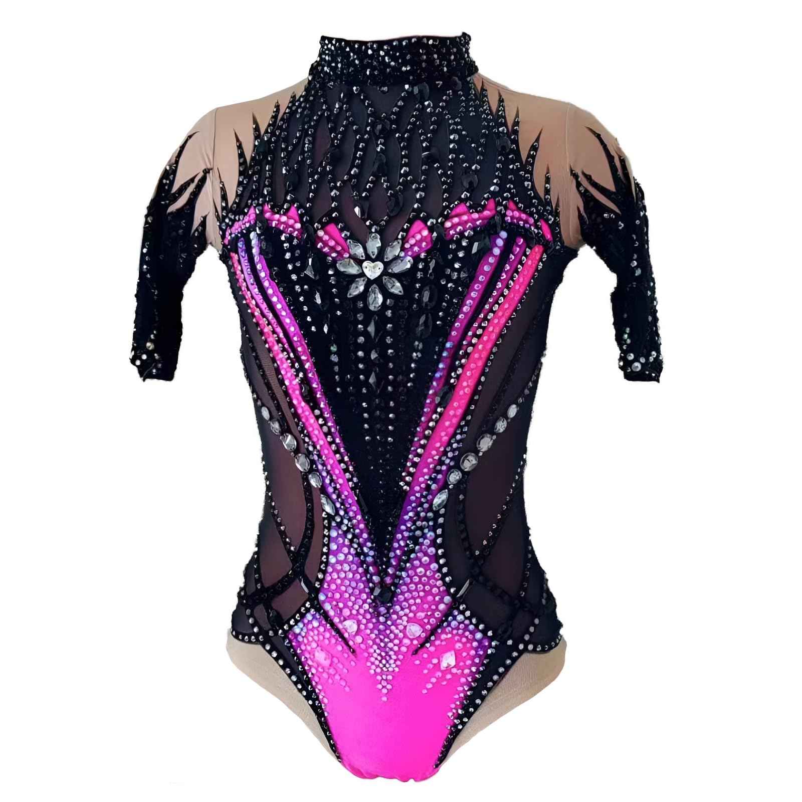 Maillot De Gimnasia Rítmica For Mujer, Ropa Deportiva Con Cuello Redondo For Niña, Monos De Danza Brillantes For Competición