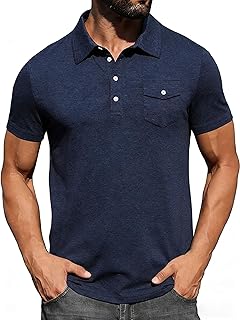 Cozople Men's Casual Polo Shirts Classic Short Sleeve Basic Button T-Shirt Collared Golf Shirt with Pocket