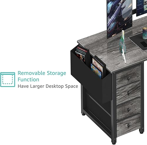 Miniatura 8 de Lufeiya Escritorio para Computadora en Forma de L con Cajones y Estantes de Almacenamiento, Escritorio de Esquina Pequeño de 47 Pulgadas con Toma de
