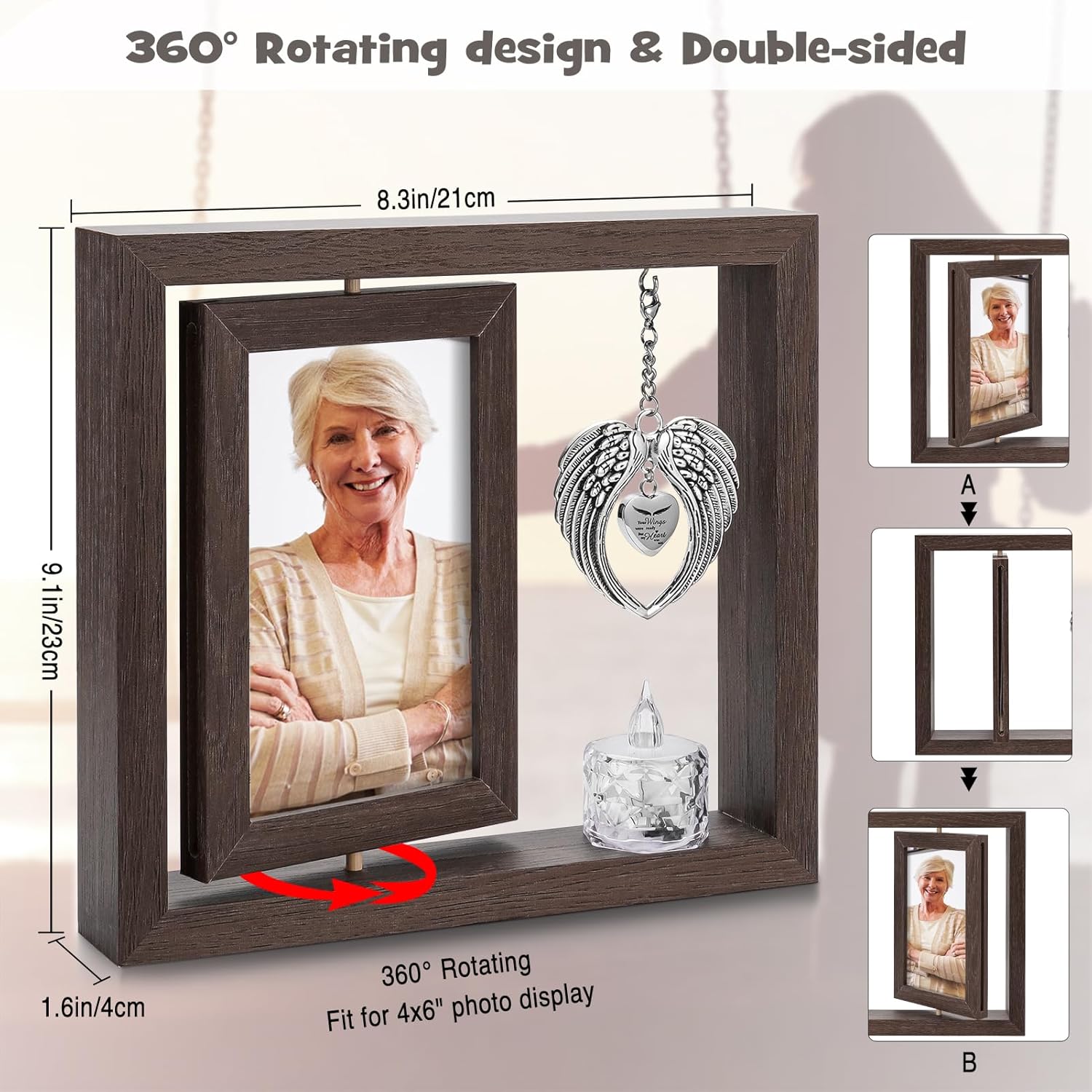 SOITIS Sympathy Gifts Memorial Picture Frame for Loss of Loved One - Memorial Gifts for Loss of Mom, Dog in Loving Memory Picture Frame, Condolences Gift for Loss, Rotate Display for Two 4x6 Photos Memorial Photo Frame - Image 3