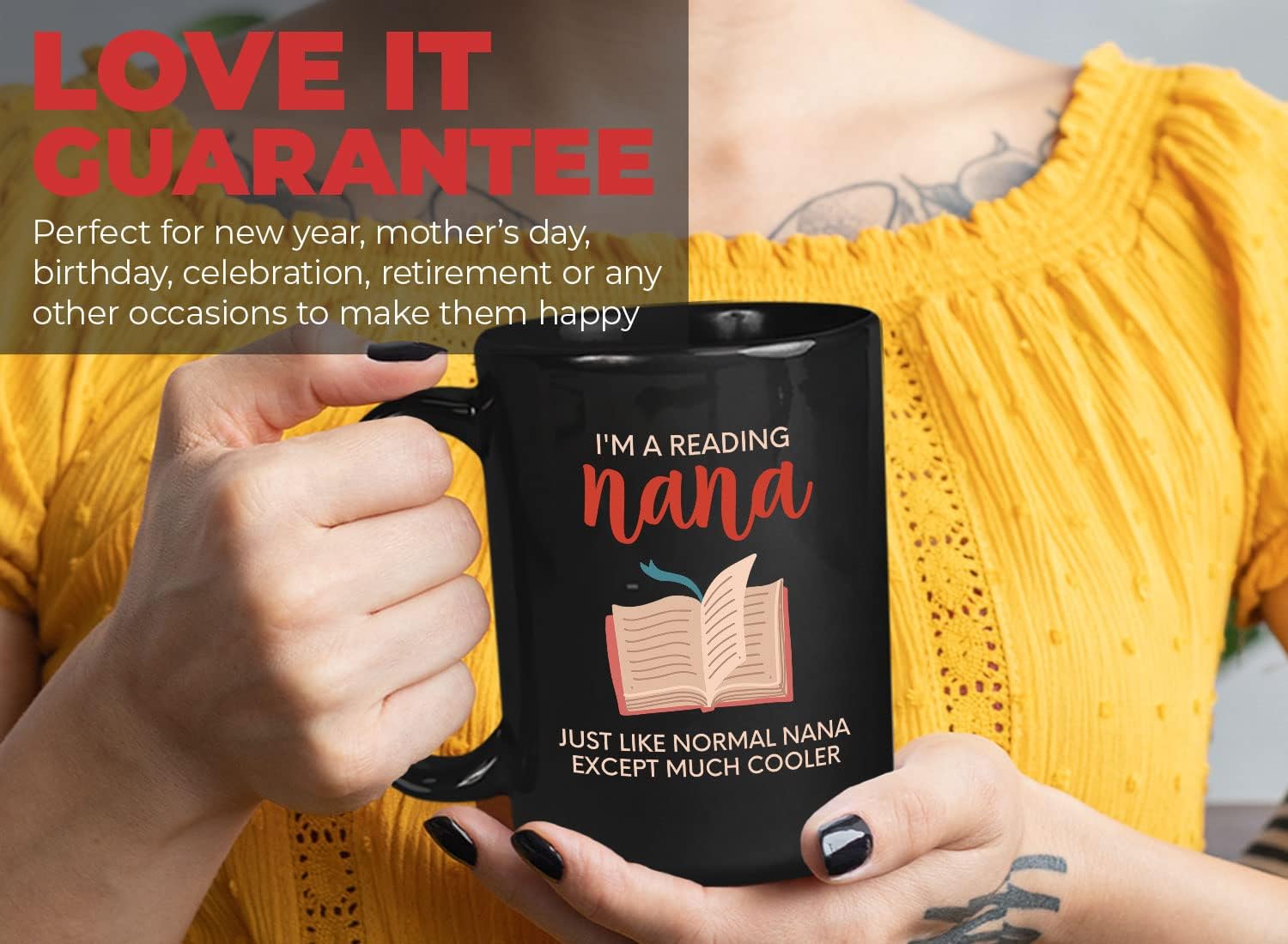 Bubble Hugs Notebook Coffee Mug 15oz Black - Reading Nana - Reading Reader Grandma Old Lady Book Lover Bookish Novelist Librarian Writer