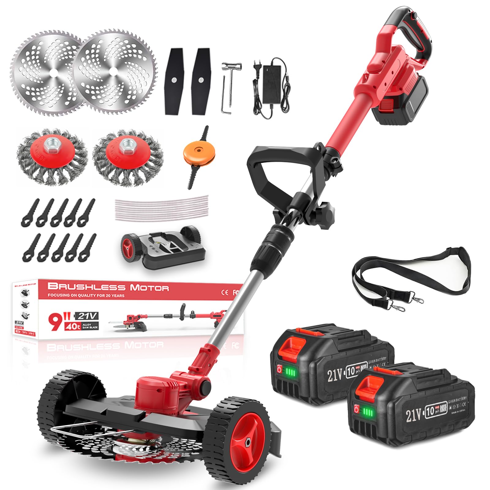 SHJICH Rasentrimmer mit Akku, 4-in-1 Multifunktion akku rasentrimmer für Makita Akku, 8000mAh freischneider mit unkrautbürste, 21V Akku Freischneider, 100~145cm Teleskop-Stiel, für Garden Trimmen