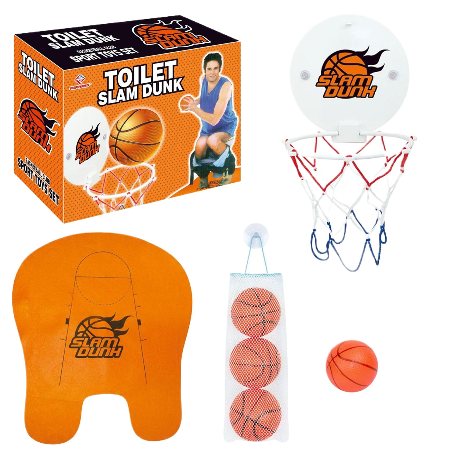 Toilet Golf Games,Bathroom Mini Golf Set,Suction Cup Basketball Hoop and Balls,Mini Golf Course Potty Putters Toys for Kids Adults & Basketball Lovers