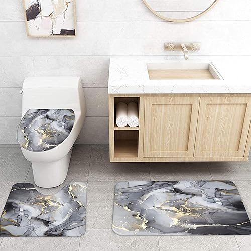 Miniatura 5 de RLHHUG Juego de baño de mármol negro dorado con alfombras para decoración de baño, cortina de ducha dorada de 72 x 72 pulgadas con alfombras