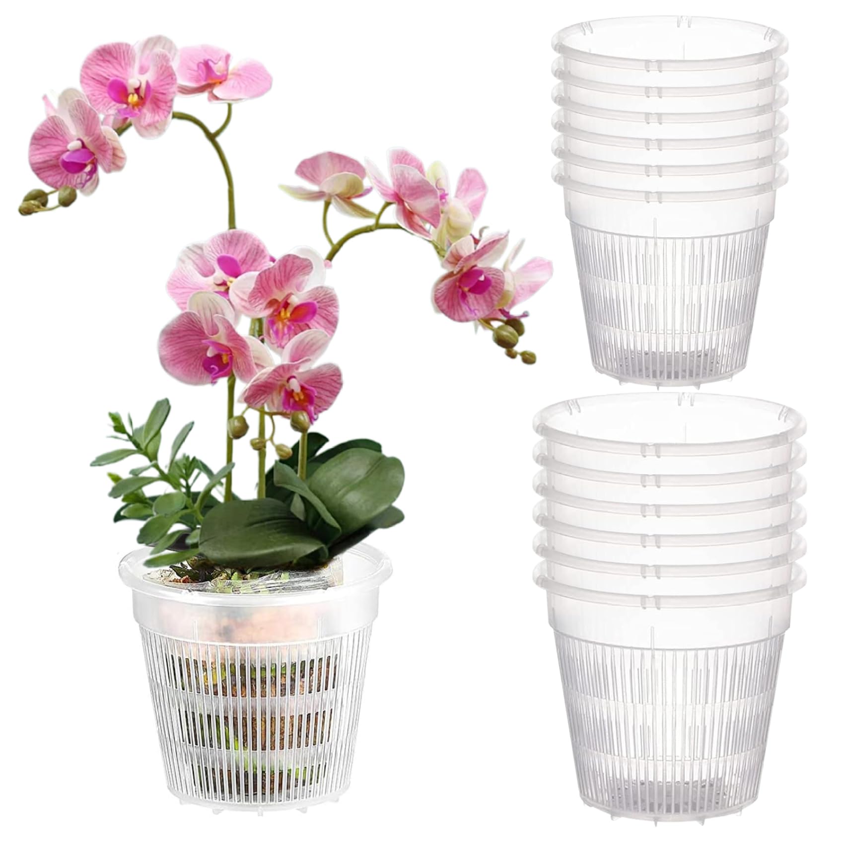 Wedhapy Orchid Pots For Repotting Orchid Pot with Holes 12Pcs Planter 5.5'' ＆ 4.3'' Clear Pots for Repotting, Breathable Slotted Plant Pot Plastic Flower