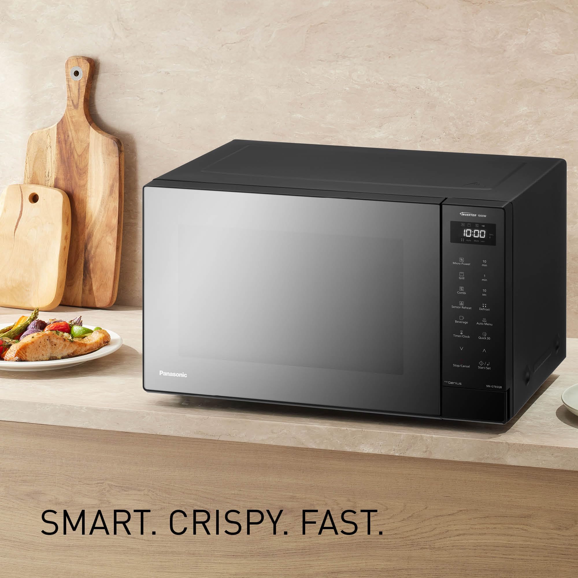 Panasonic NN-GT65QBEPG 31L Forno a Microonde Combi Grill, 1000W, Cottura Combinata, 7 Livelli di Potenza, Turbo Defrost, LED, Piatto Rotante, Nero
