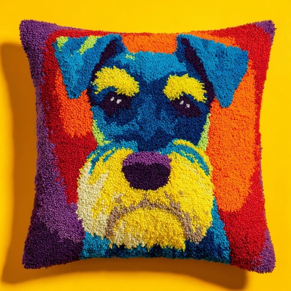 Henypt DIY Latch Hook Kit 43x43cm / 17x17 Inch,Colored Schnauzer