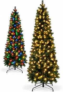 Prelit Slim Pencil Christmas Tree with 250 Led Light 11 Modes