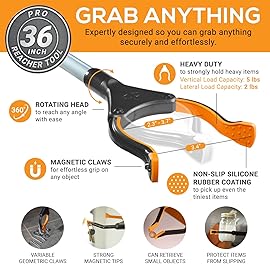 EZPIK Grip Aid Tool Grabber Reacher + Magnets - Grabbers for Seniors, Trash Picker Upper Grabber - Trash Grabber Tool- Reacher Grabber Pickup Tool (Silver, 36 (Pack of 2))