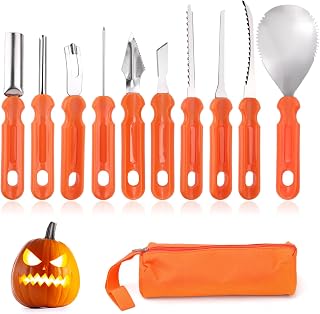 10pcs Halloween Pumpkin Carving Tools Kit, Professional Heavy Duty Stainless Steel Sculpting Knife Set with Storage Bag for Pumpkins Cutting Jack-O-Lanterns DIY Artwork Crafts